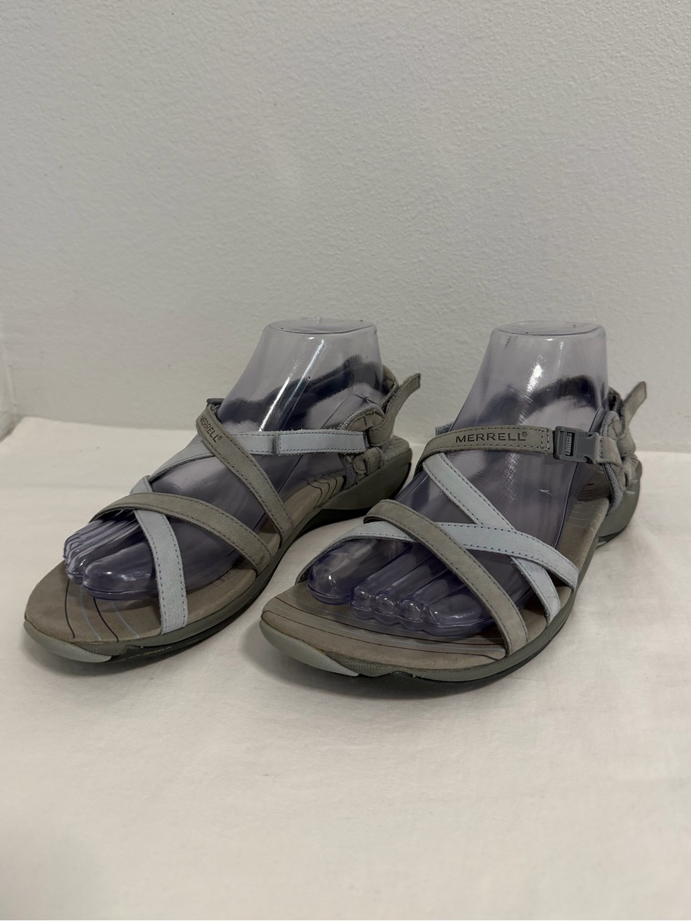 Merrell Strappy Sandals gray/blue adjustable Velcro strap size 7